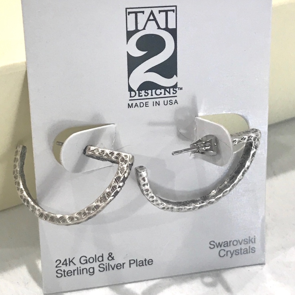 VINTAGE SILVER RIMSKA HAMMERED SEMI-CIRCLE HOOPS